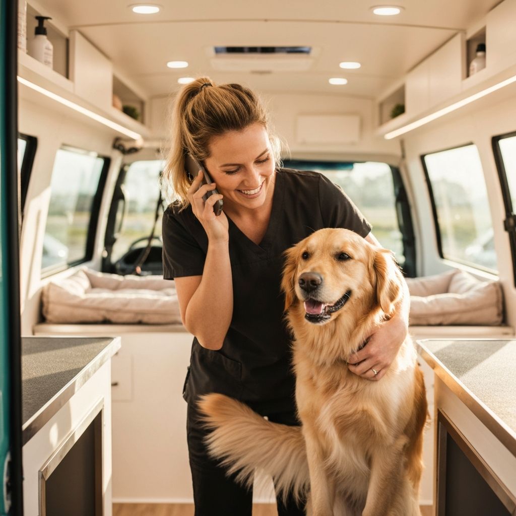 Friendly dog groomer with dog
